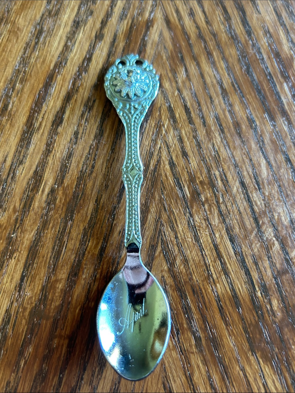 April Birthstone Silver Tone Souvenir Collectible Spoon